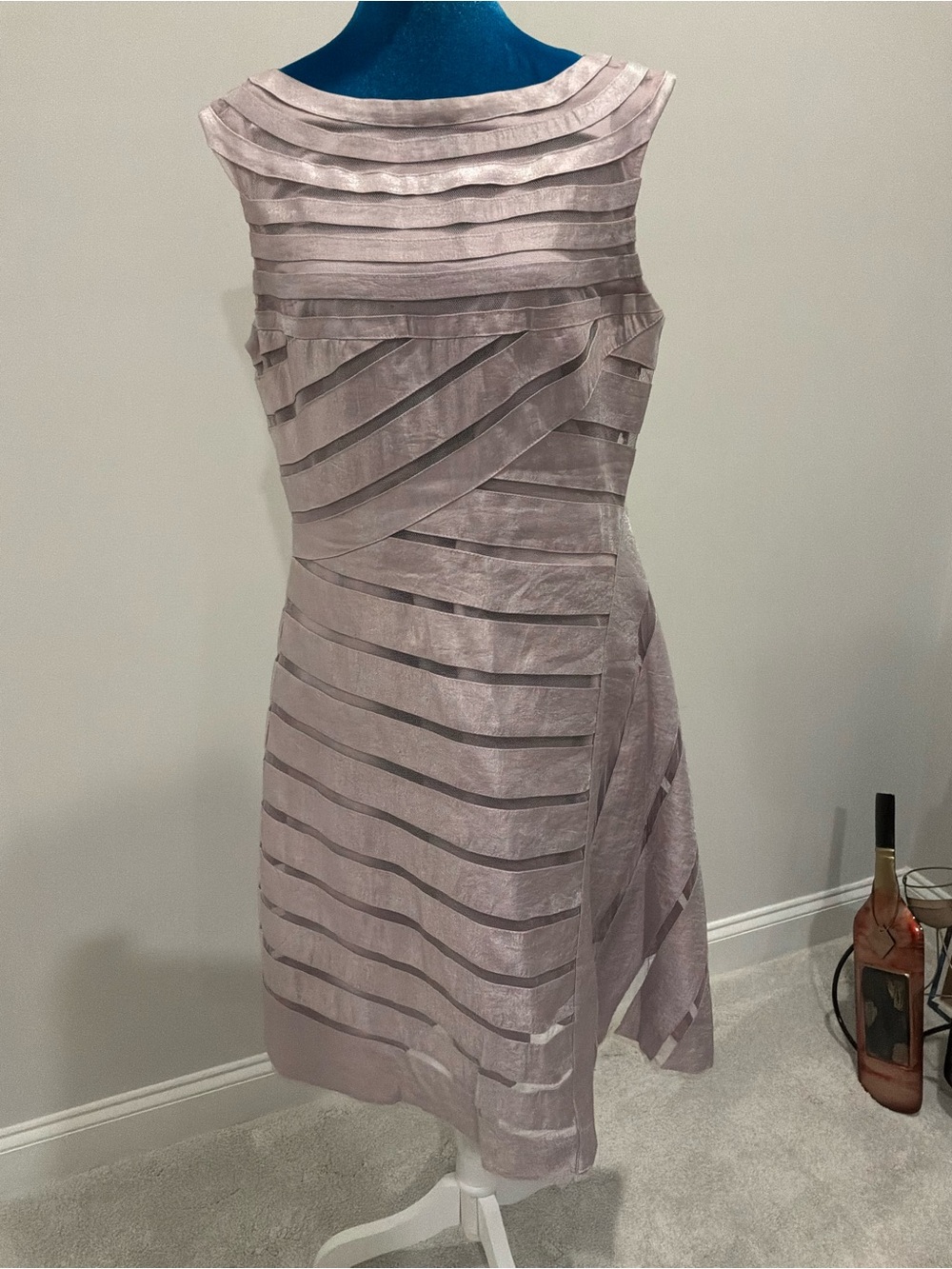 Adrianna Papell Mauve Ribbon-Striped Midi Dress